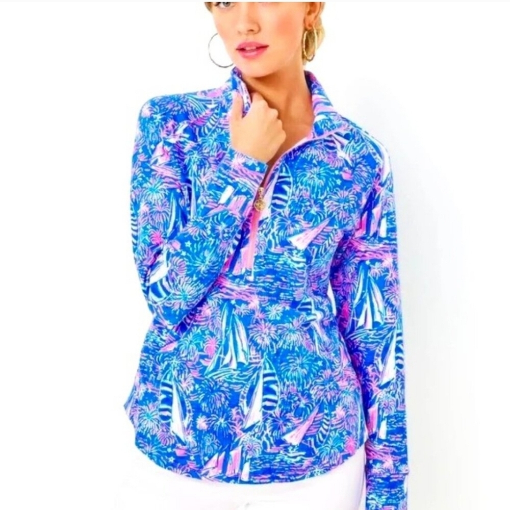 Lilly Pultizer Half Zip In Its A Sailabratiob Print